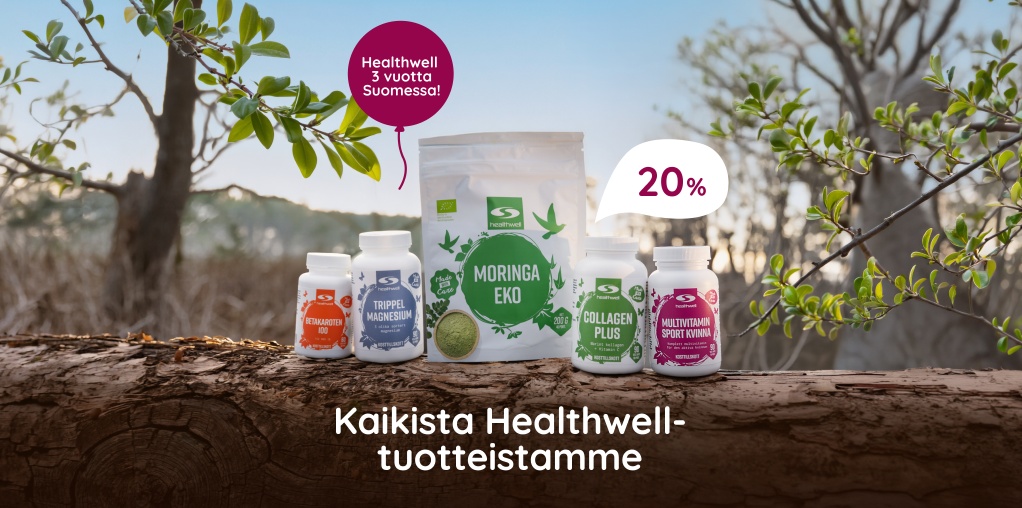 20% kaikki Healthwell-tuotemerkilt�mme ostaessasi v�hint��n 50 eurolla* Koodilla: HEALTHWELL20